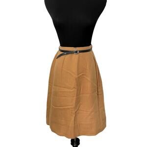 Vintage 1960s Wool A Line Mini Skirt Tan Equestrian Mod Preppy GOGO MCM Khaki